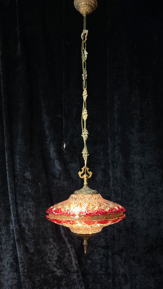 Decorative Vintage Italian 2 Light Cut Crystal Glass Heavy Brass Lantern Pendant