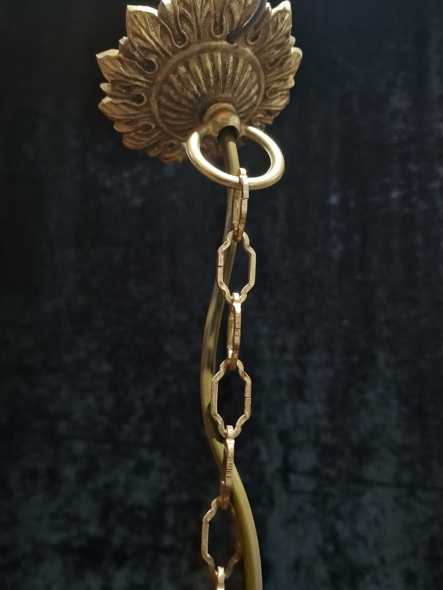 Lovely Vintage French Brass 1 Light Crystal Glass 4 Tier Waterfall Leaf Chandelier