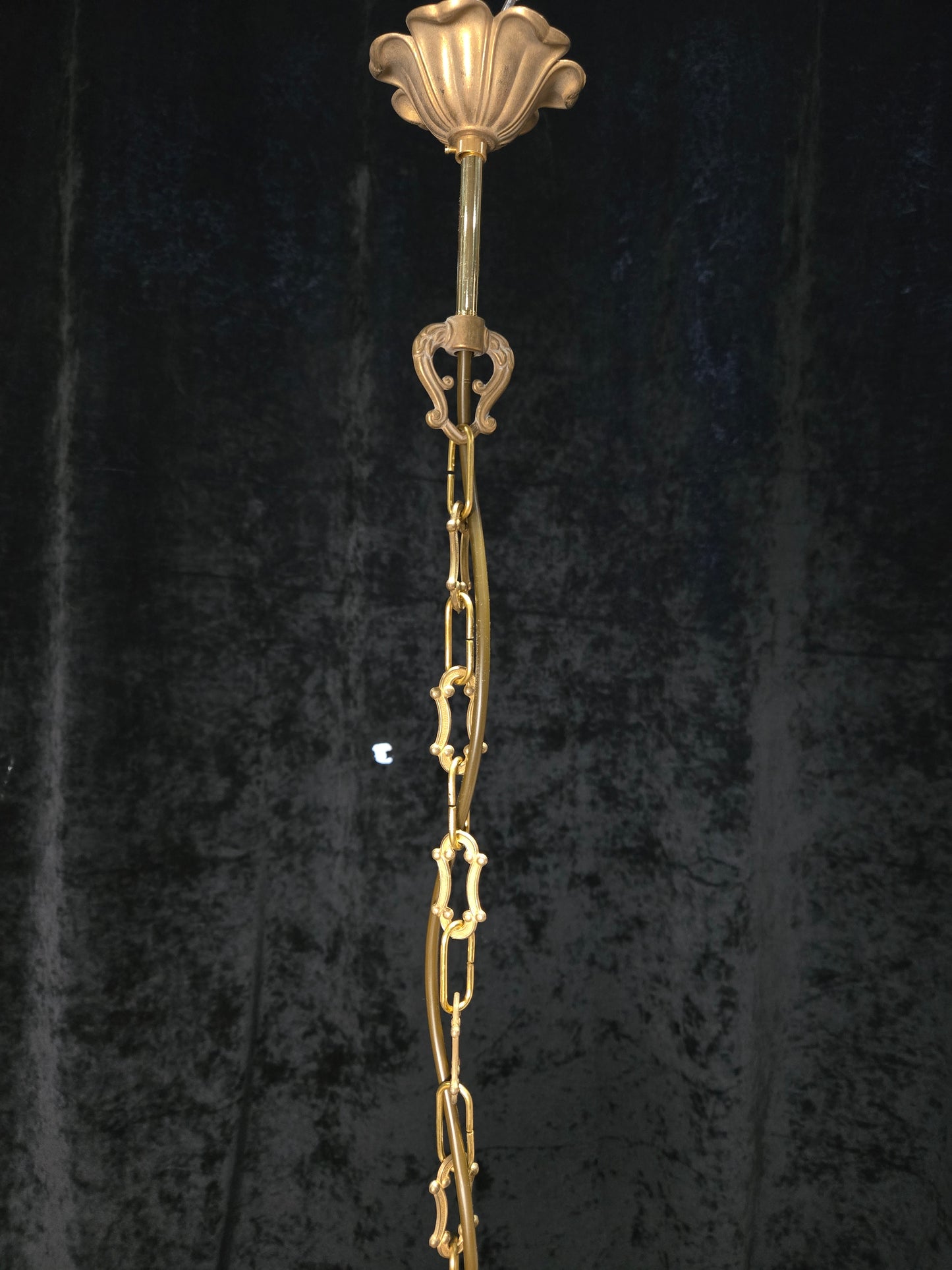Petite Vintage French Crystal Half Bag Brass 1 Light Chandelier Ceiling Light