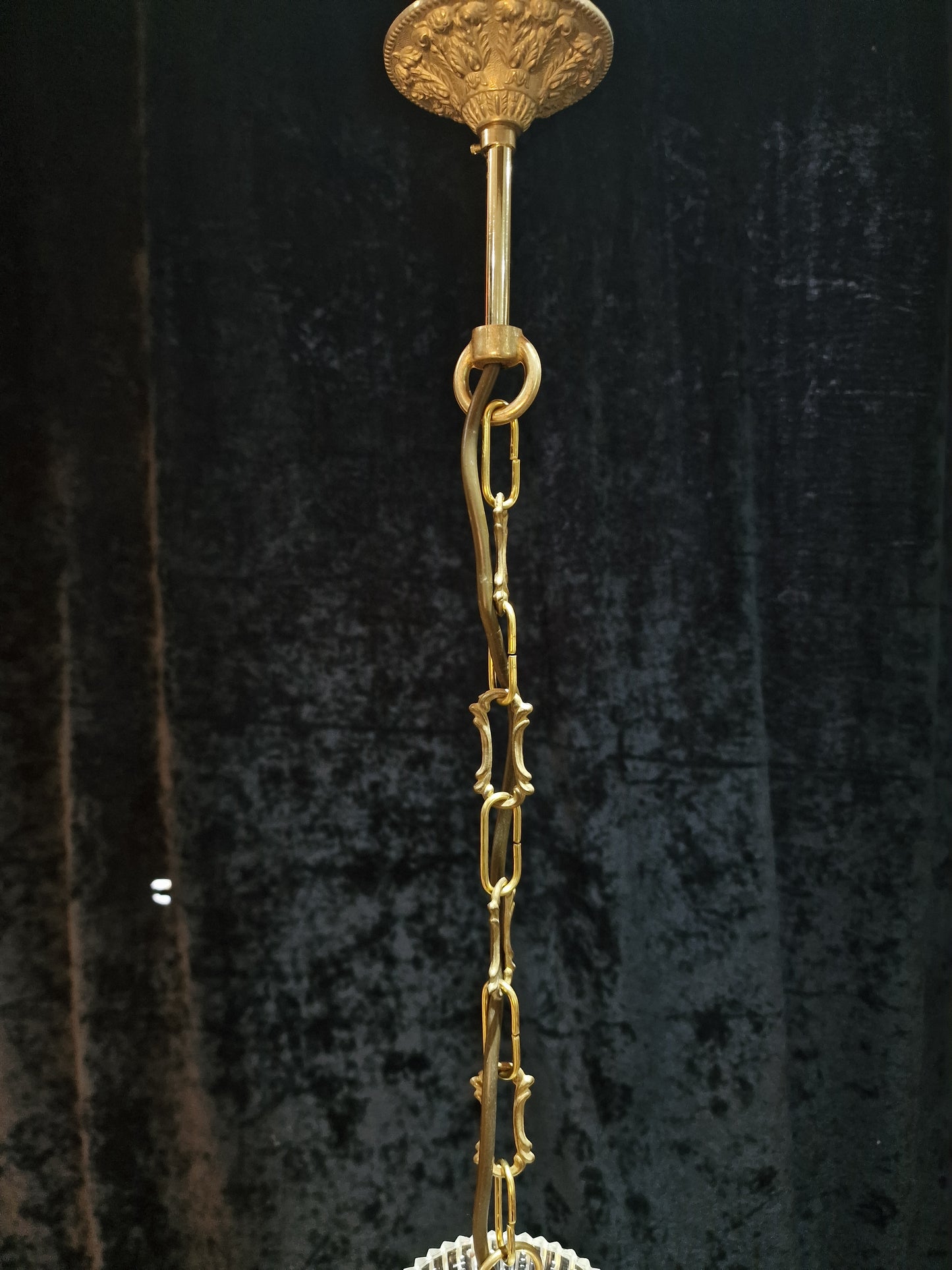 Elegant Vintage Italian 3 Arm Brass Crystal Chandelier Ceiling Light