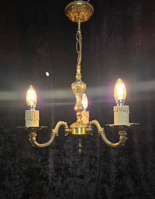 Decorative Vintage French 3 Arm Brass Chandelier Ceiling Light