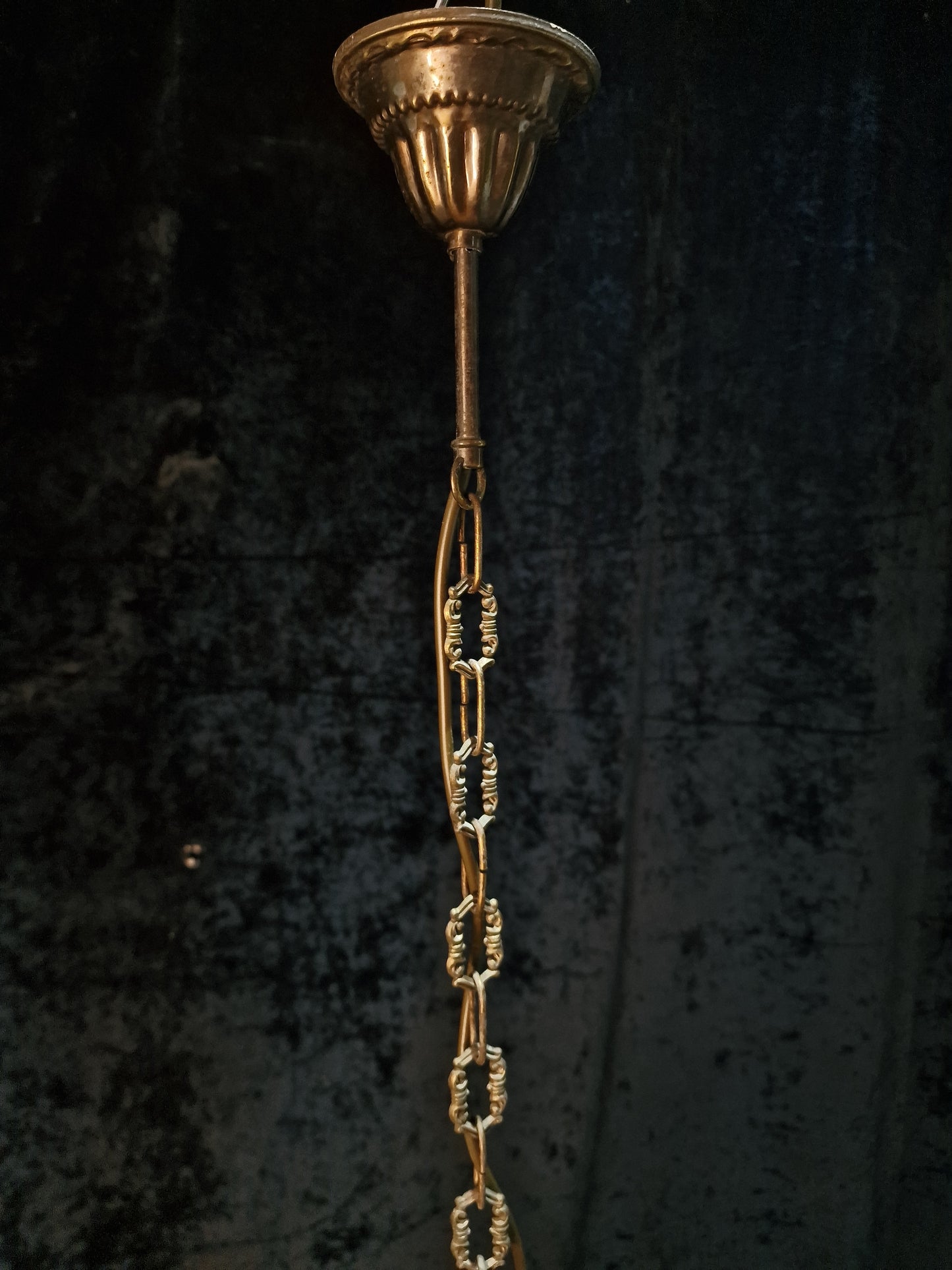 Beautiful Vintage French 6 Arm Brass Caged Crystal Chandelier Ceiling Light