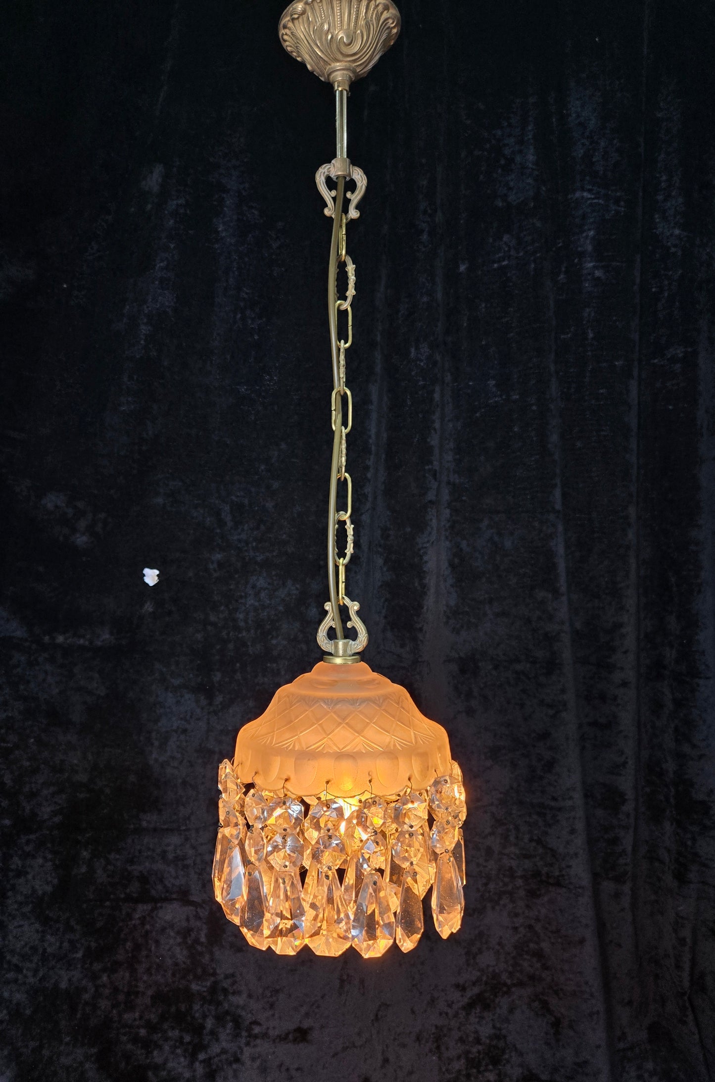 Classical Antique Czech 2 Tier Crystal Glass Brass Pendant Light Chandelier