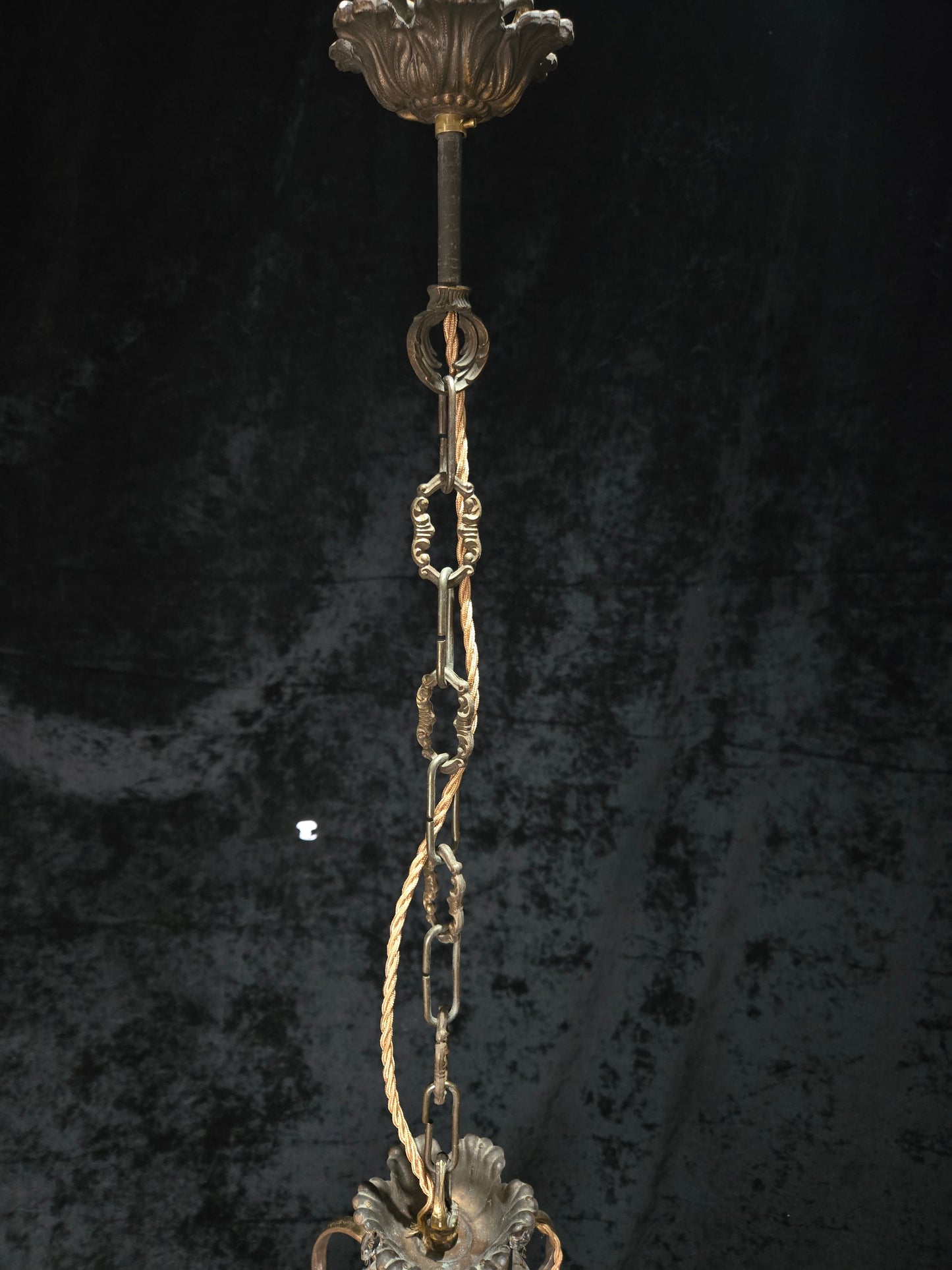 Fabulous Antique Italian 8 Arm 4 Candle Cage Brass Crystal Chandelier Light