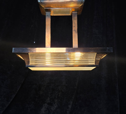 Heavy Antique French Art Deco Henri Petitot Atelier Copper 2 Light Chandelier