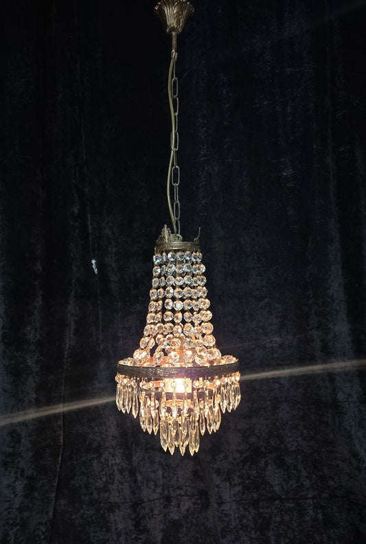 Beautiful Antique French 3 Tier Waterfall Montgolfiere Crystal Brass Chandelier