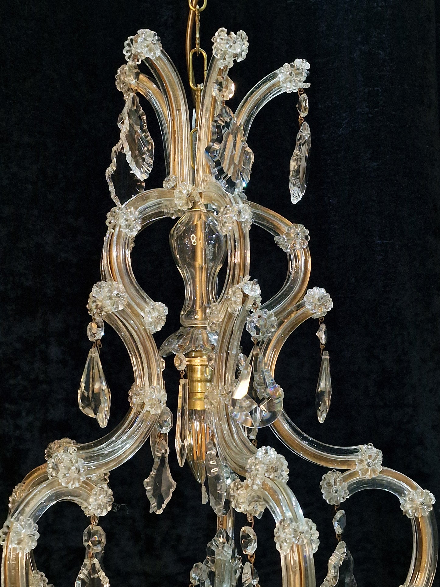 Gorgeous Vintage French Tall 1 Light Brass Glass Marie Therese Cage Chandelier