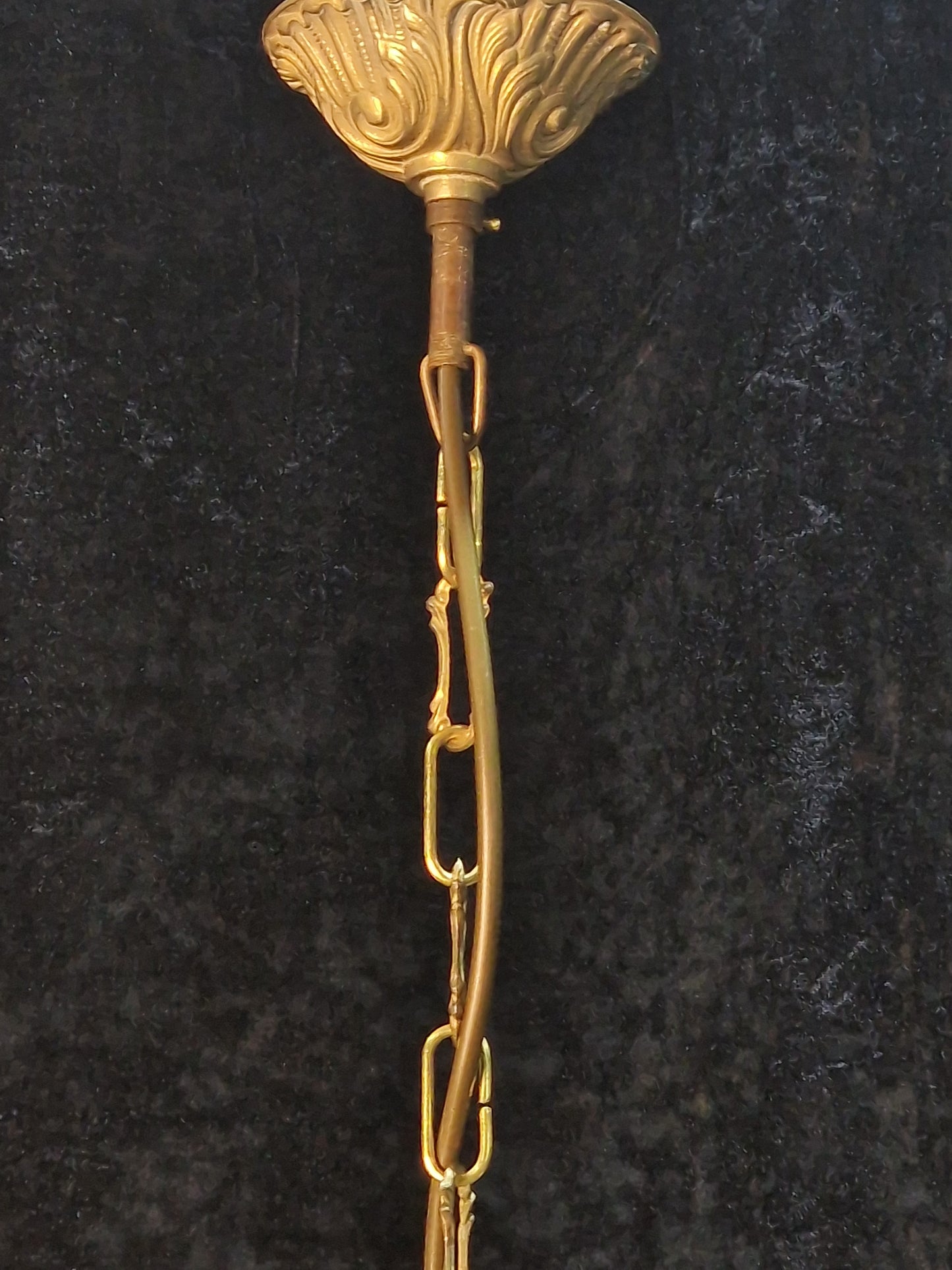 Gorgeous Vintage French Tall 1 Light Brass Glass Marie Therese Cage Chandelier