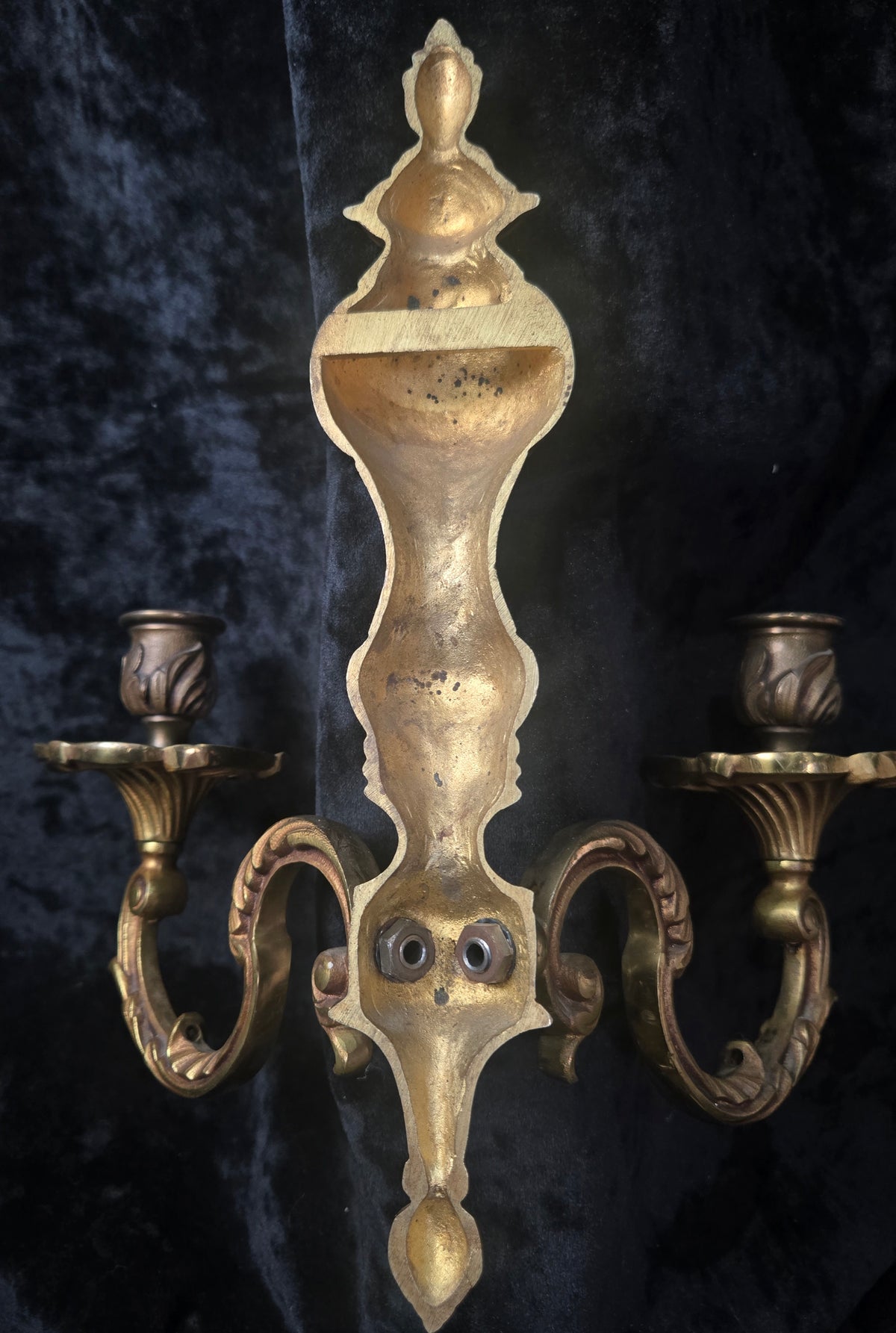 Fine Pair of Heavy Antique French Bronze Rococo Style Candle Wall Lights Sconces