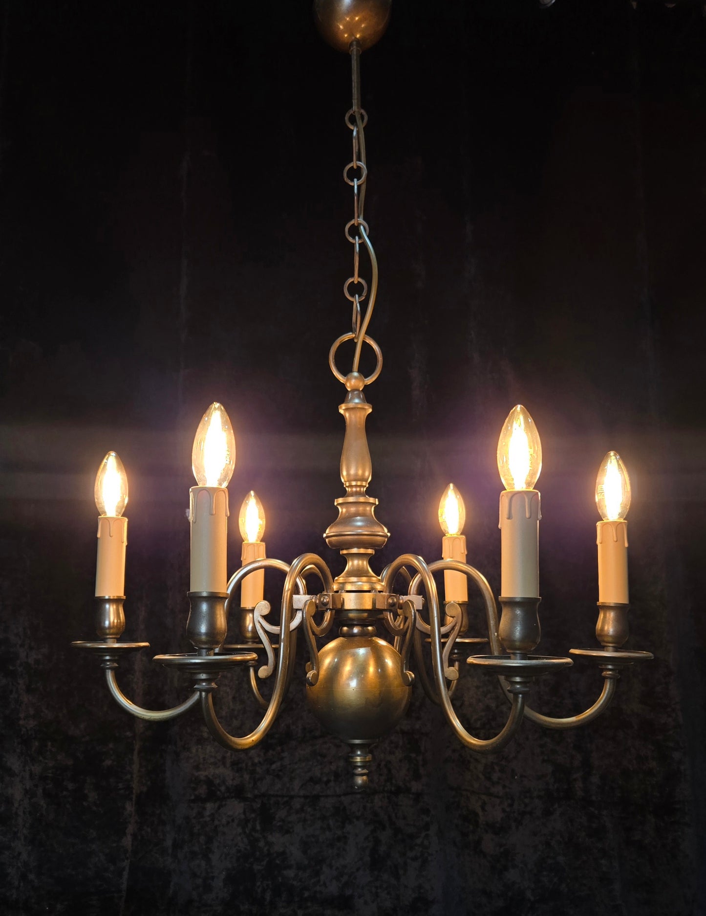 Classical Vintage 6 Arm Brass Flemish Bronze Tone Chandelier Ceiling Light