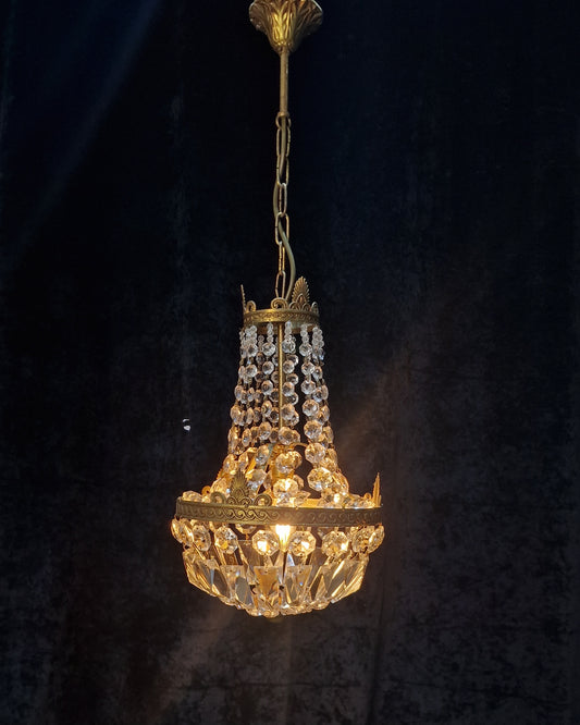 Lovely Antique French 1 Light Brass Montgolfiere Bag and Tent Chandelier Light