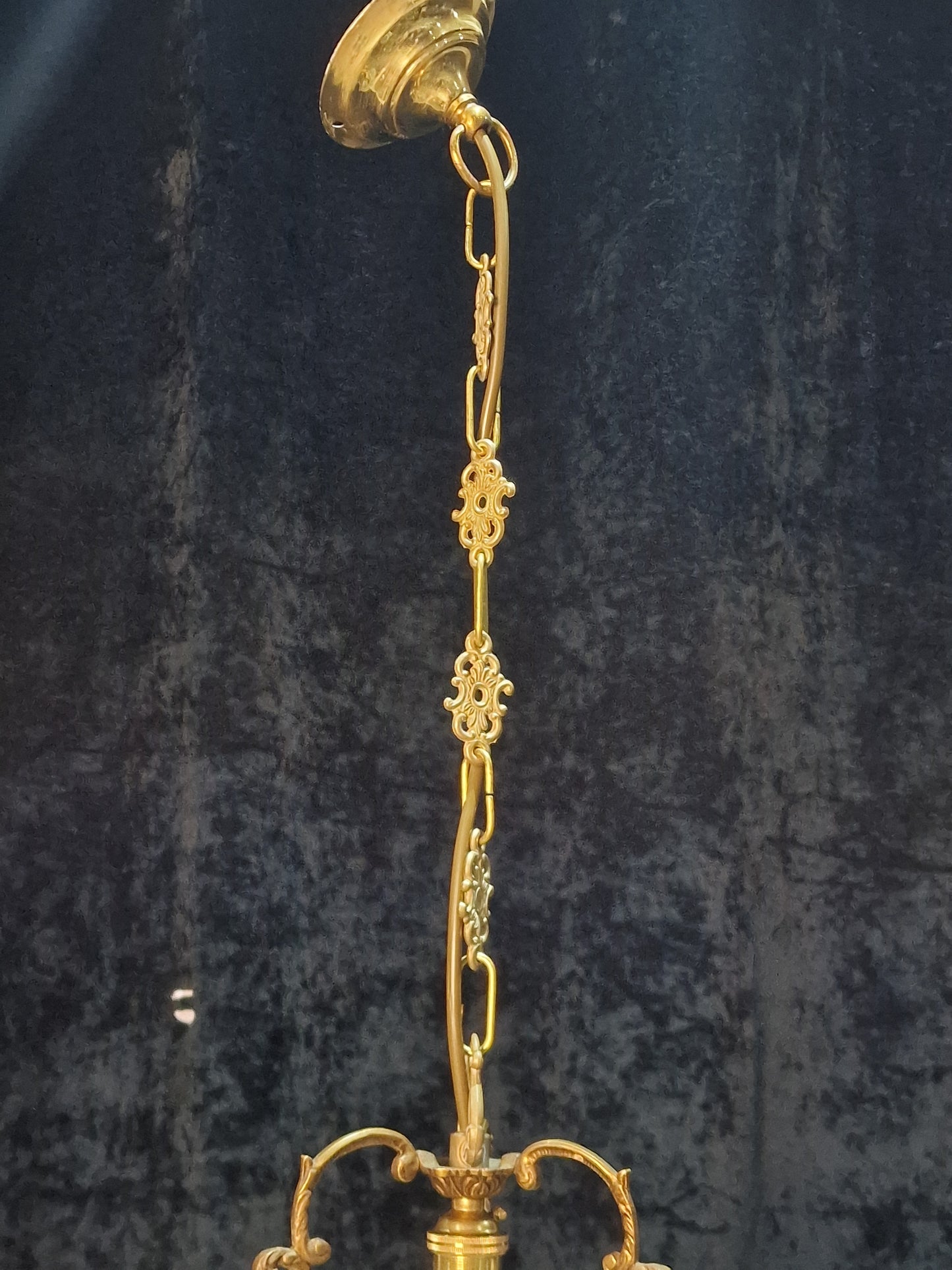 Lovely Vintage French 1 Light Half Bag Crystal Basket Brass Chandelier Light