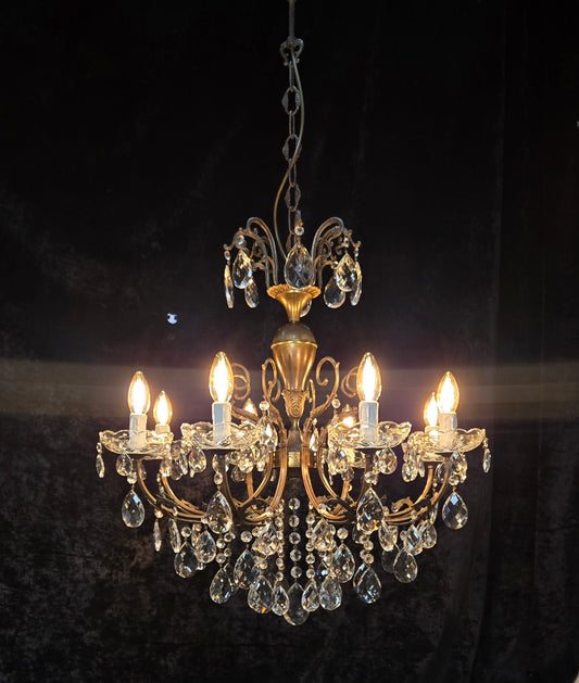 Fabulous Large Vintage Italian Heavy 8 Arm Leaf Crystal Chandelier Ceiling Light