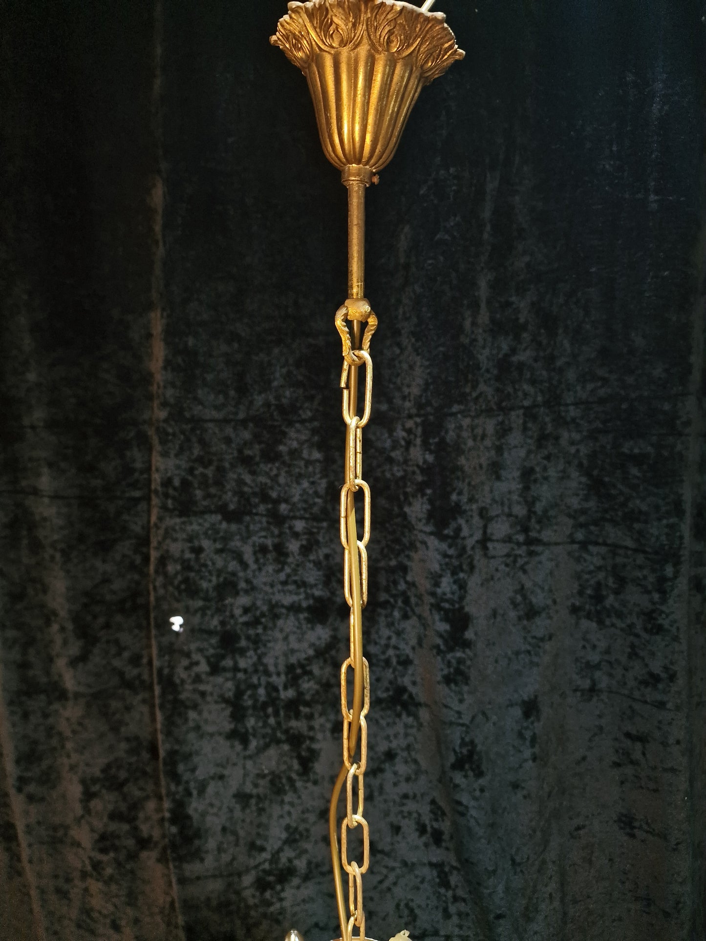 Beautiful Vintage Italian 8 Arm Brass and Crystal Leaf Chandelier Ceiling Light