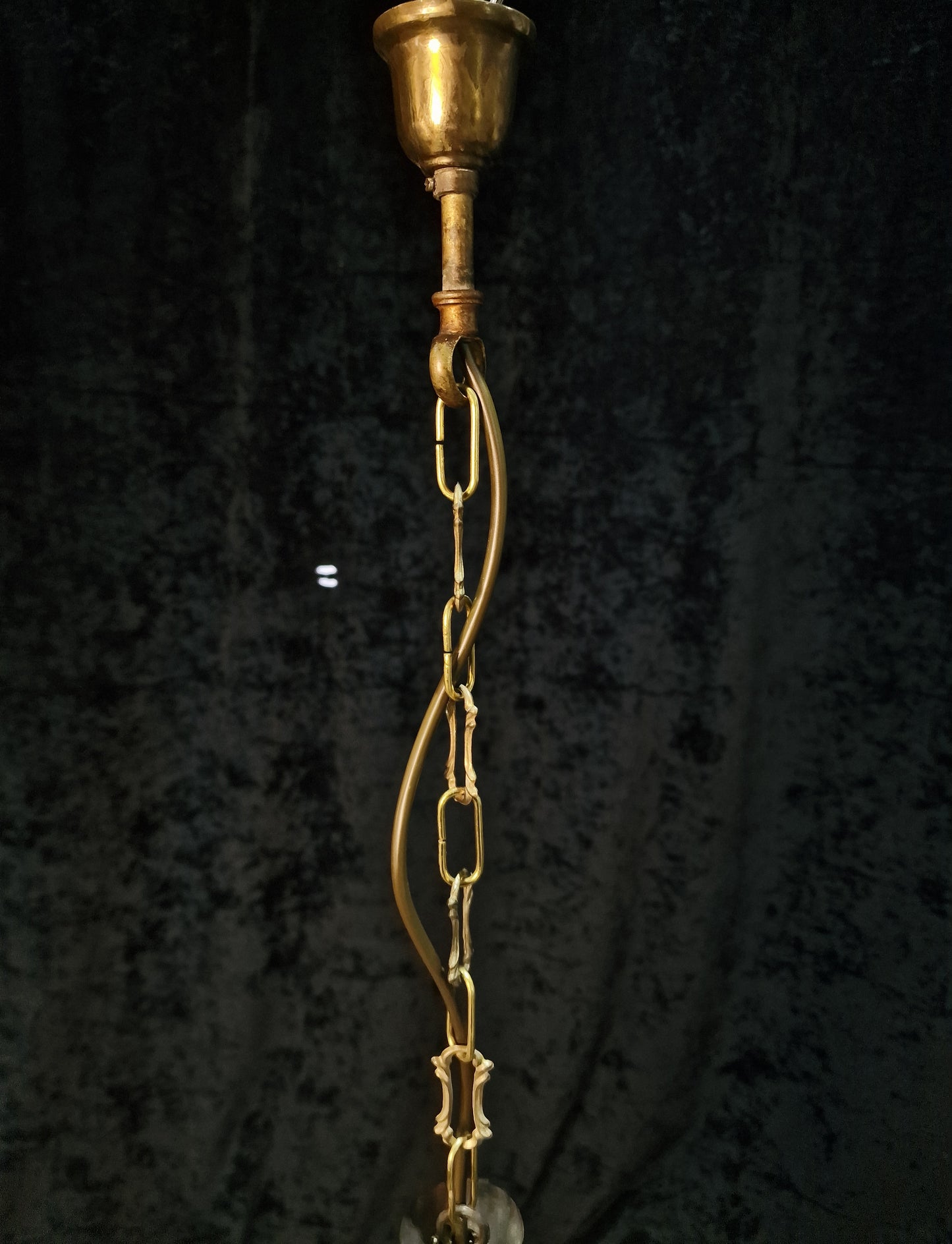 Classical Vintage French 3 Light Cylinder Glass Brass Lantern Ceiling Light