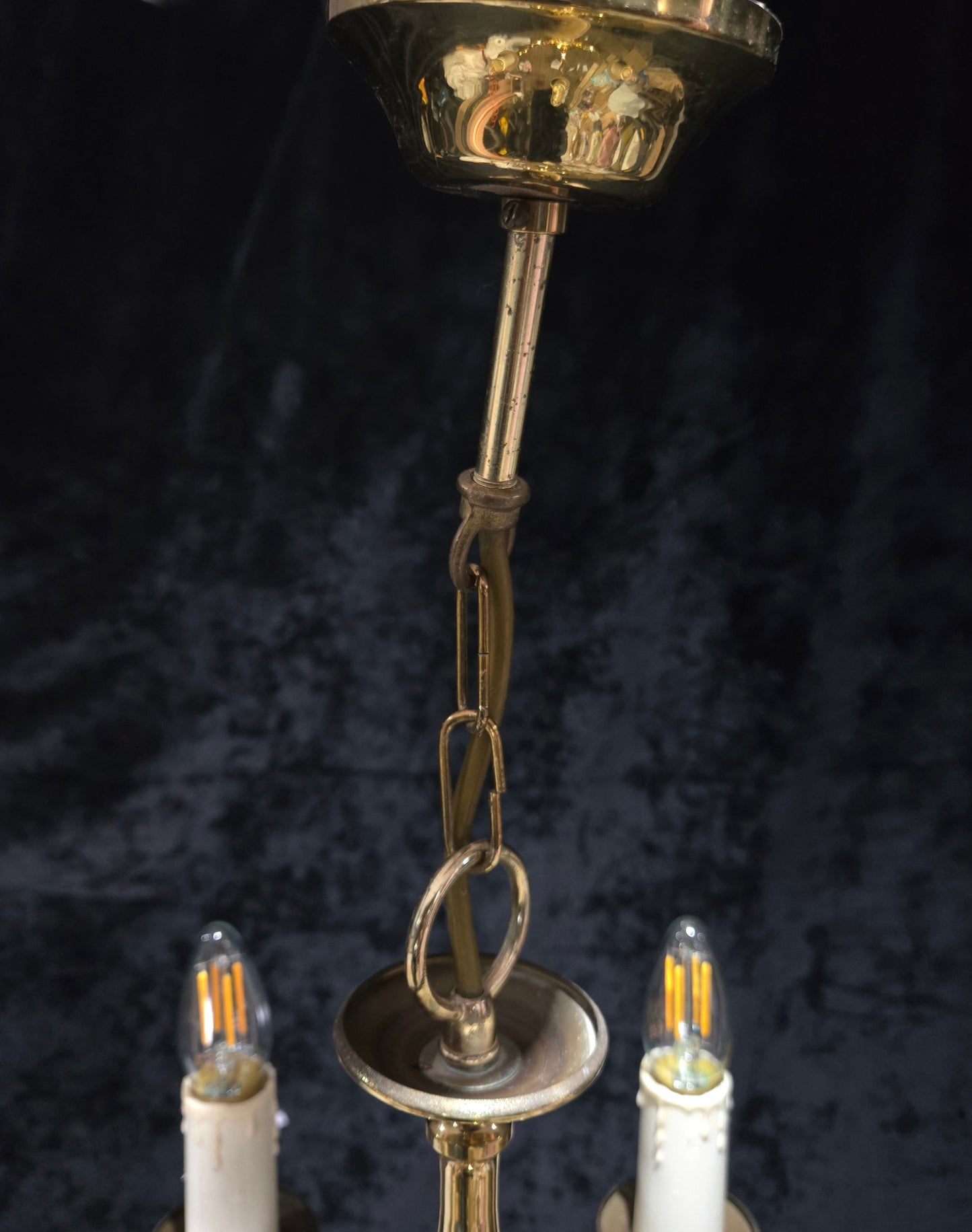 Classical Vintage Small 5 Arm Polished Brass Flemish Chandelier Ceiling Light