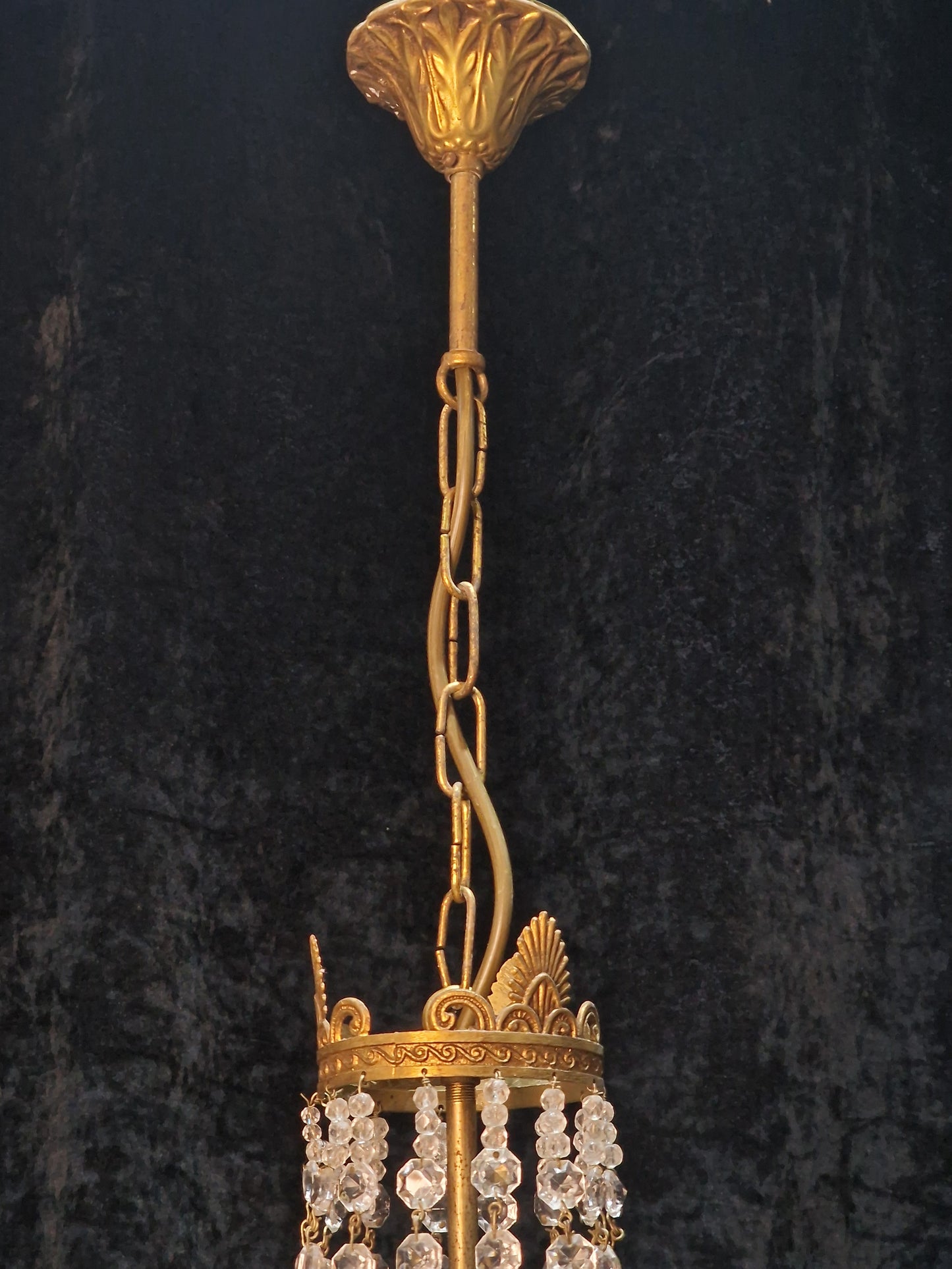 Lovely Antique French 1 Light Brass Montgolfiere Bag and Tent Chandelier Light