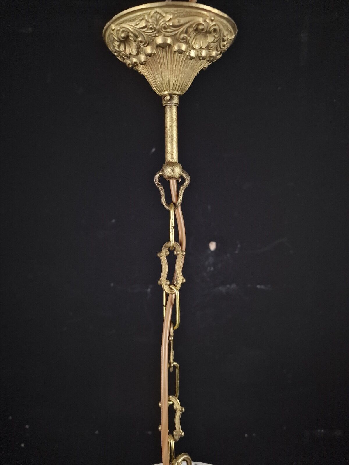 Beautiful Vintage French Art Deco Glass Brass Flycatcher Pendant Light