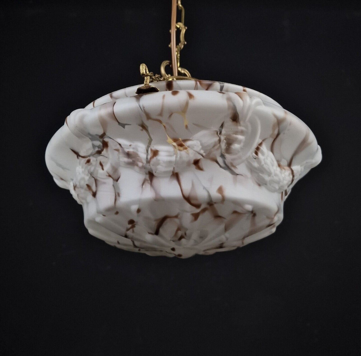 Beautiful Vintage French Art Deco Glass Brass Flycatcher Pendant Light