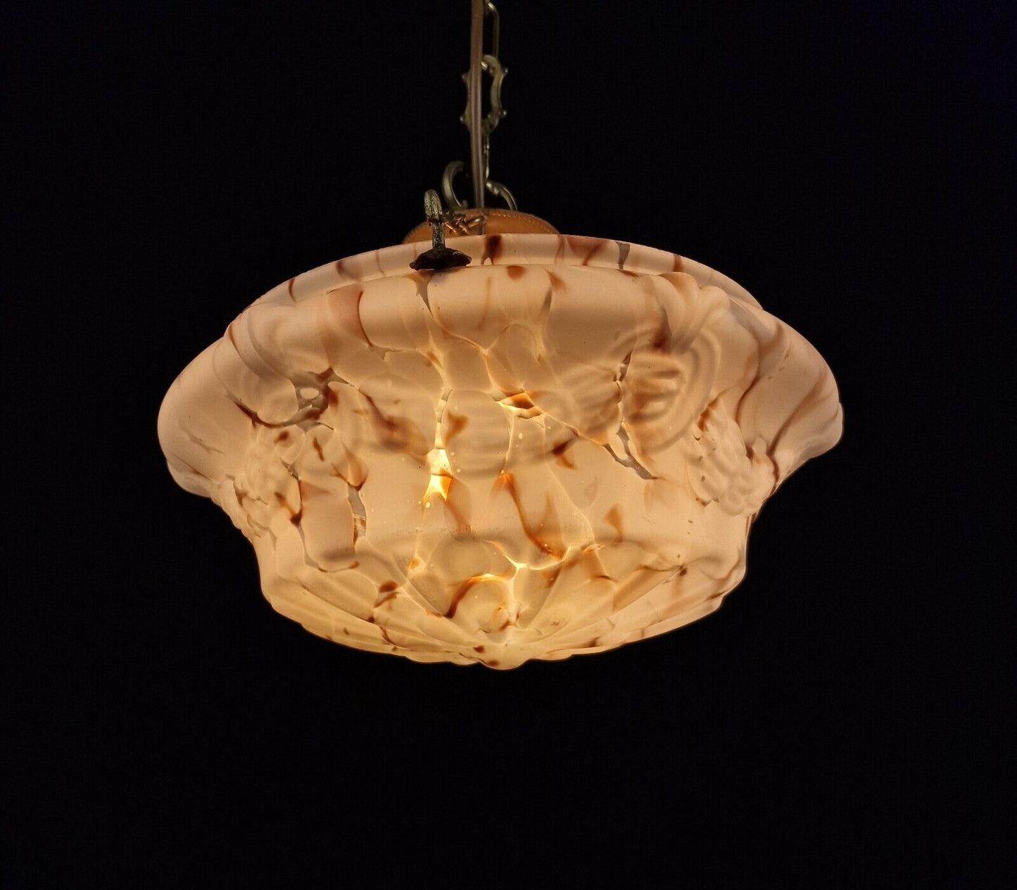 Beautiful Vintage French Art Deco Glass Brass Flycatcher Pendant Light