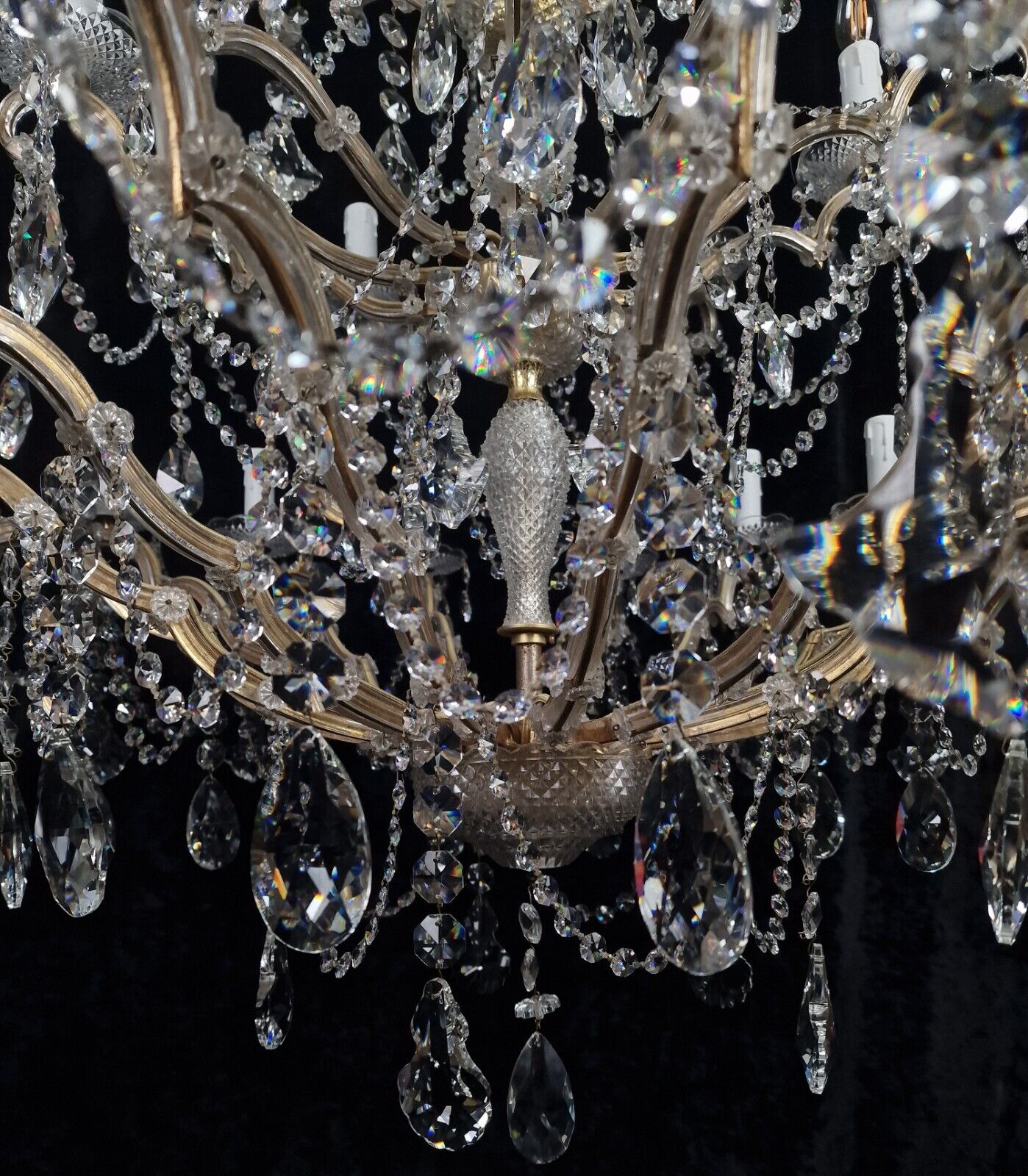 Substantial Huge 30 Light Vintage Italian 3 Tier Crystal Glass Brass Chandelier