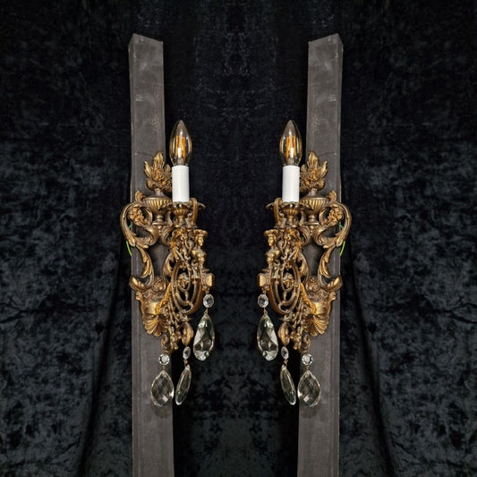 Stunning Pair of Vintage Italian Lady Figurine Brass 1 Light Sconces Wall Lights