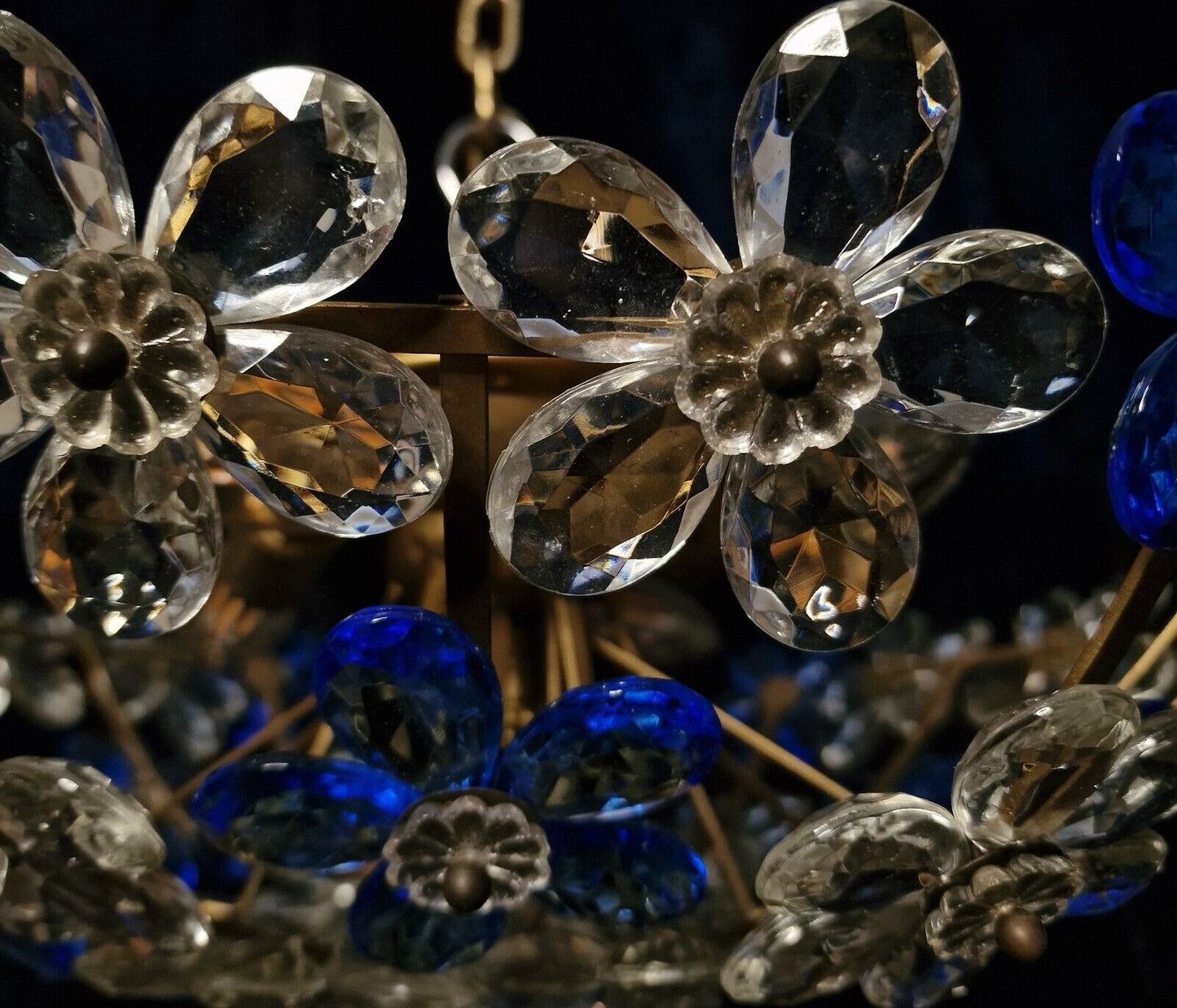 Stunning Mid Century Italian 4 Light Flush Plafonnier Flower Crystal Chandelier