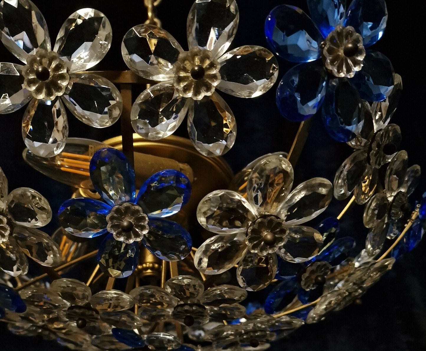 Stunning Mid Century Italian 4 Light Flush Plafonnier Flower Crystal Chandelier