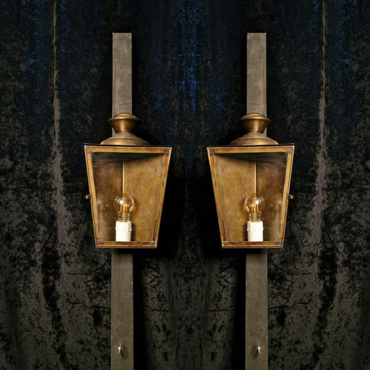 Traditional Large Pair of Vintage French Corner 1 Light Brass Wall Lanterns