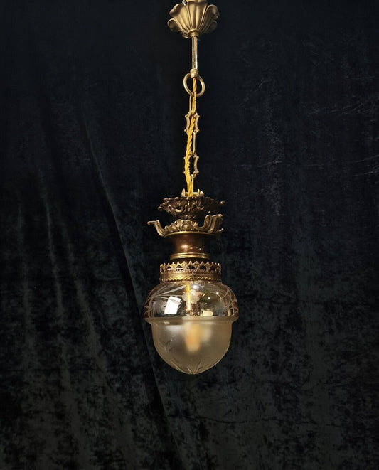Vintage Italian Amber Glass Brass Lantern Pendant Light ( Pair for Sale )