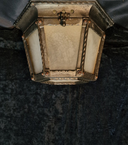 Traditional Heavy 1 Light Antique Wrought Iron Glass Flush Porch Light Lantern