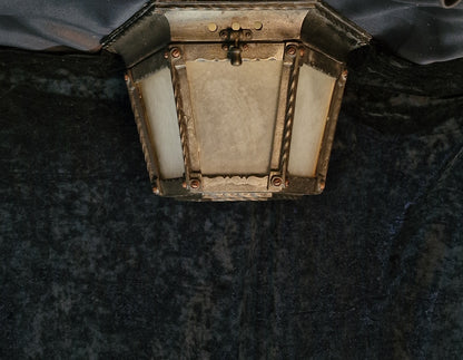 Traditional Heavy 1 Light Antique Wrought Iron Glass Flush Porch Light Lantern