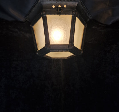 Traditional Heavy 1 Light Antique Wrought Iron Glass Flush Porch Light Lantern