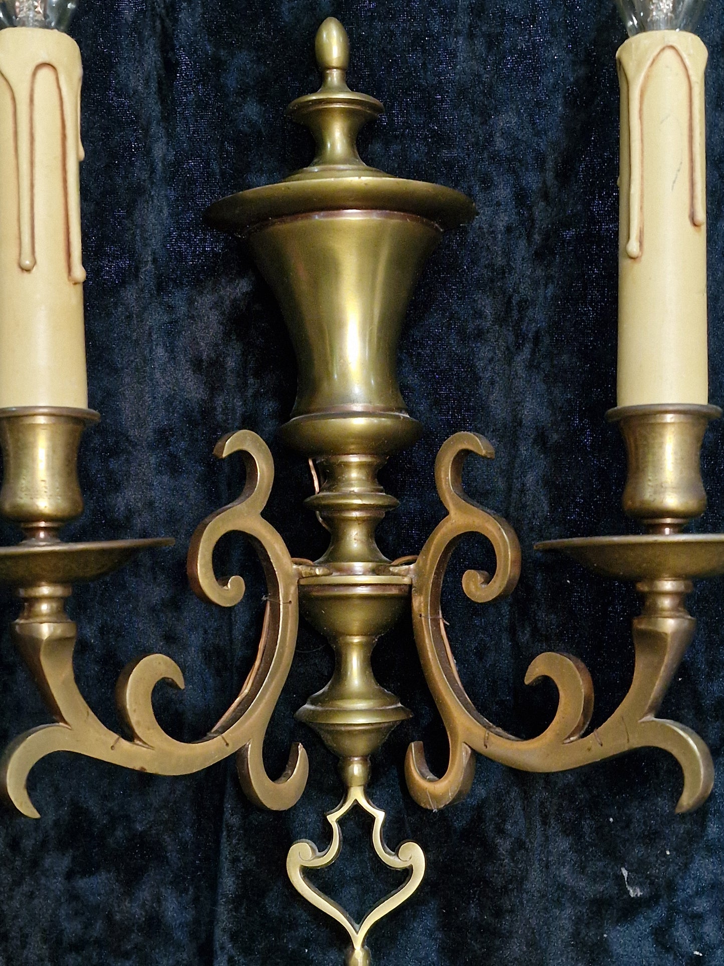 Superb Pair Antique French 2 Arm Solid Brass Gothic Style Wall Lights Sconces