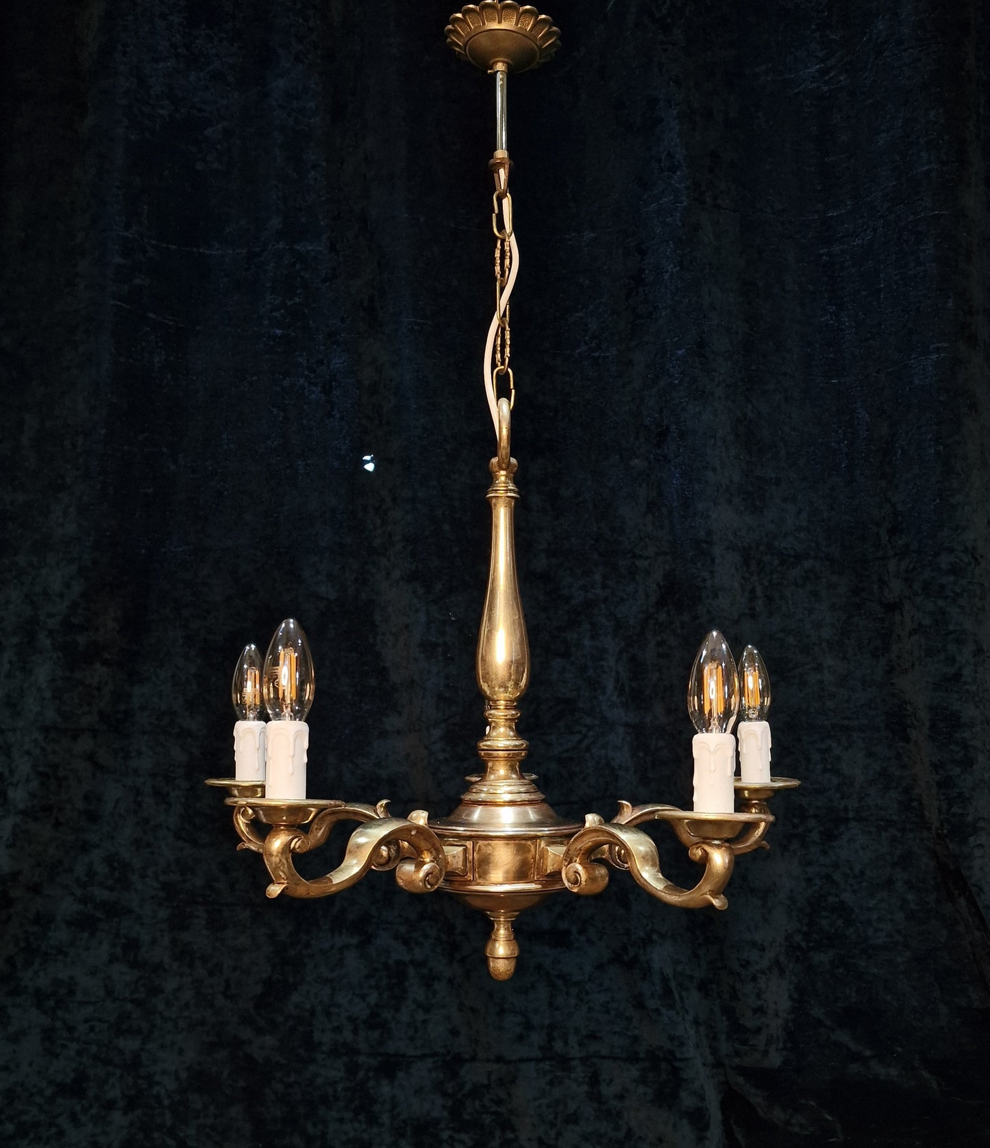 Classical Heavy Antique 5 Arm Solid Brass Chandelier Ceiling Light