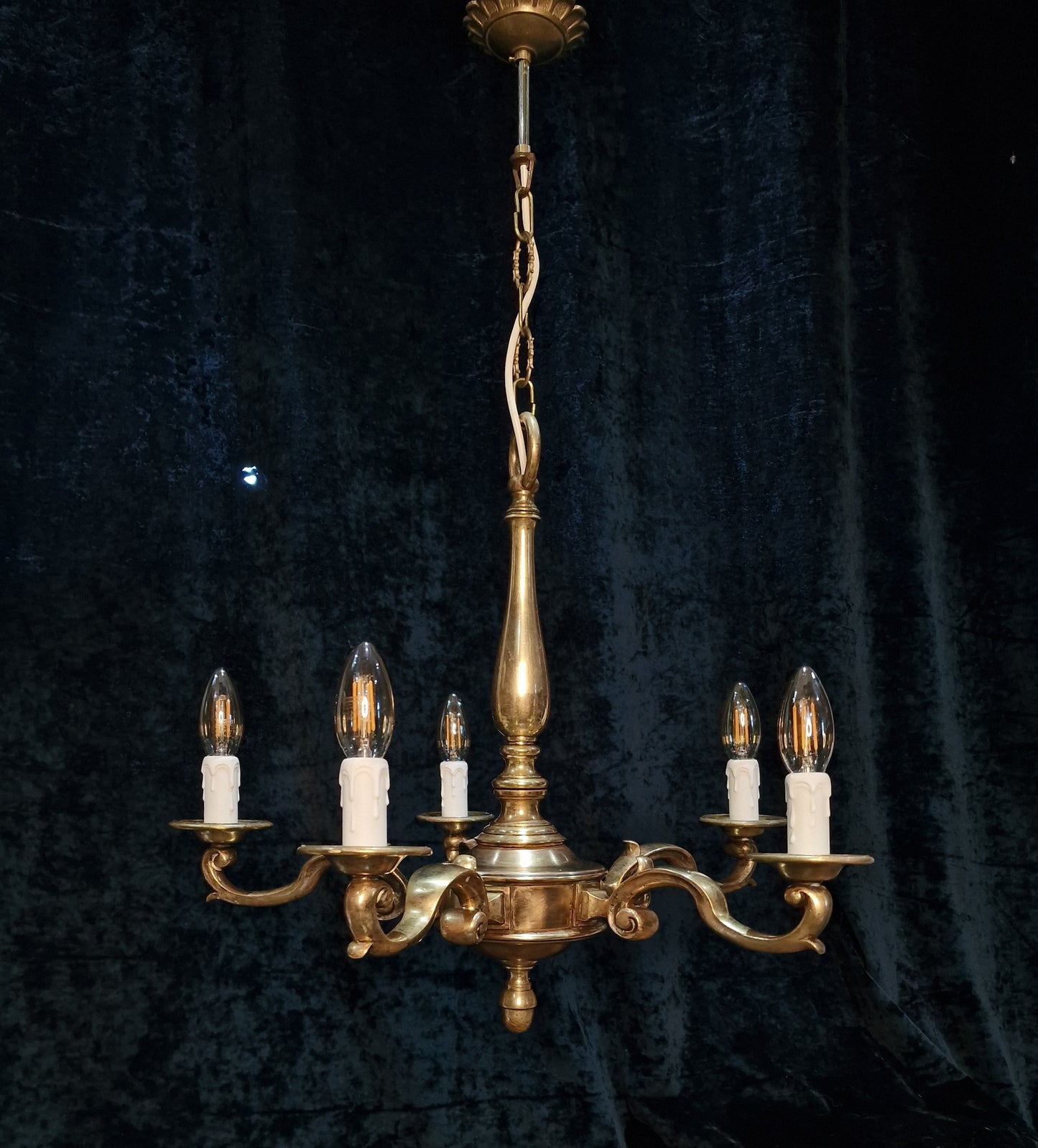 Classical Heavy Antique 5 Arm Solid Brass Chandelier Ceiling Light