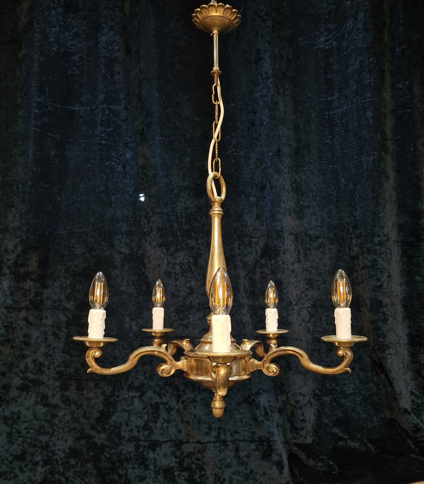 Classical Heavy Antique 5 Arm Solid Brass Chandelier Ceiling Light