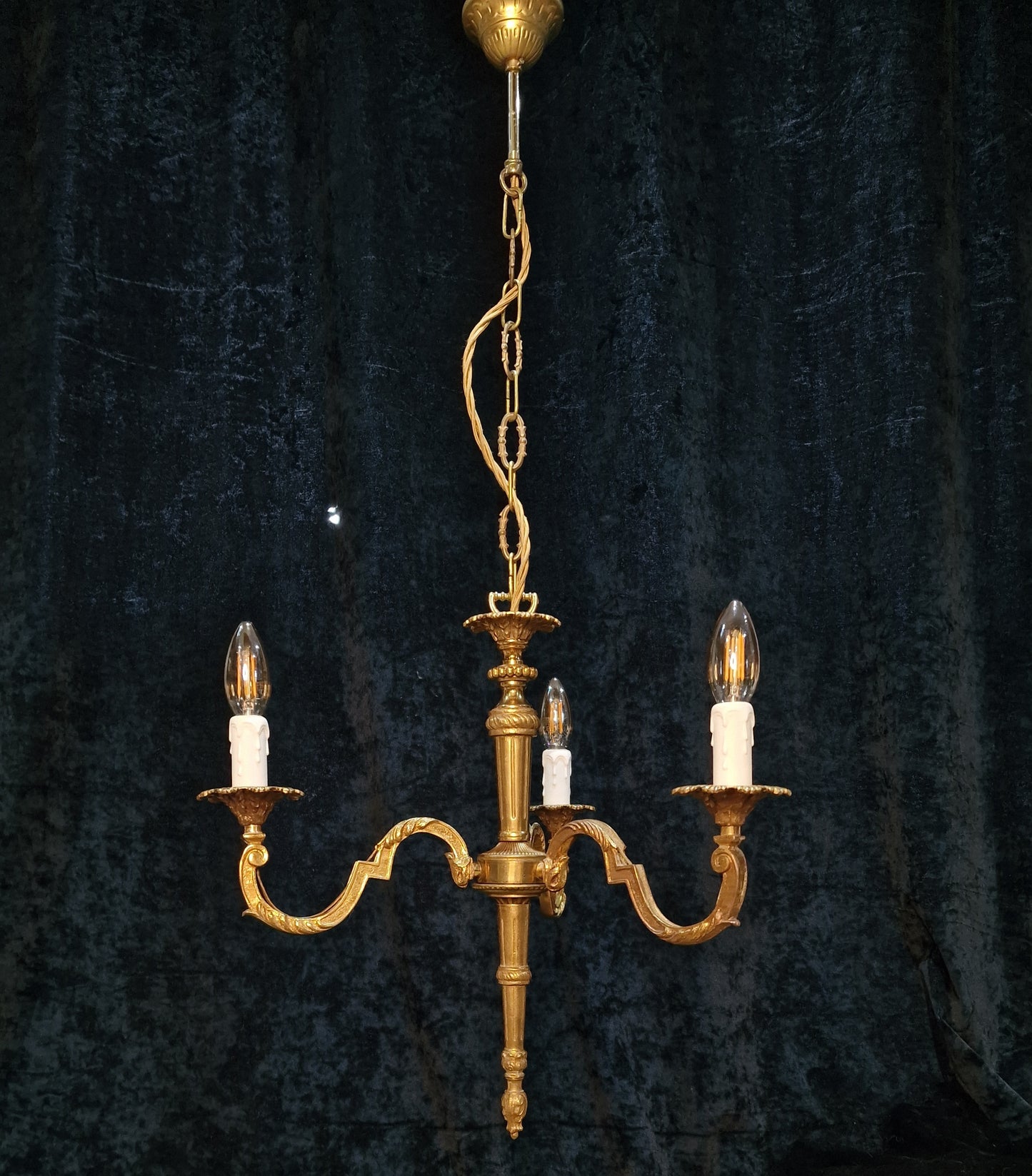 Traditional Vintage French Empire Style 3 Arm Torchiere Brass Chandelier Light