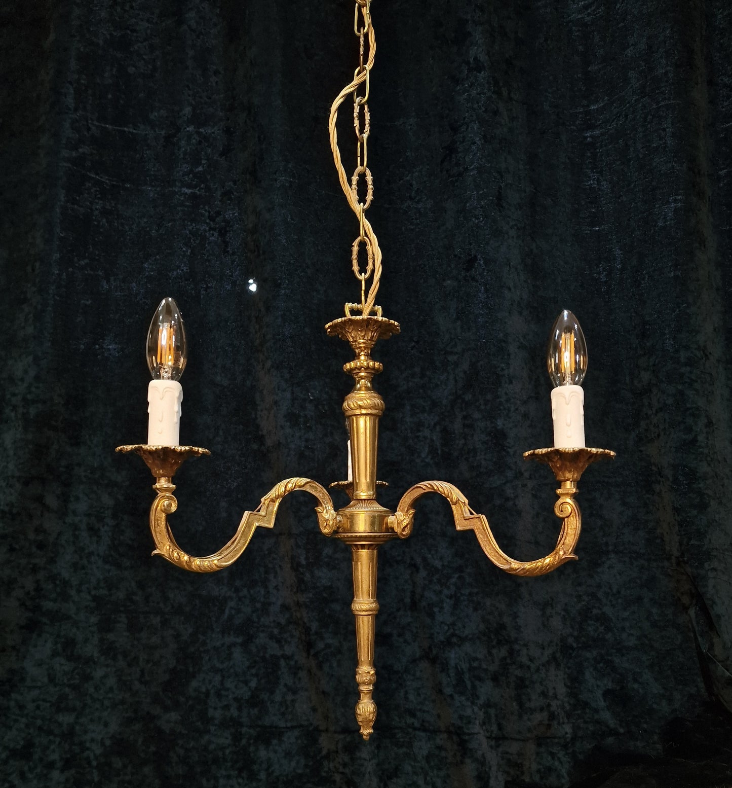 Traditional Vintage French Empire Style 3 Arm Torchiere Brass Chandelier Light