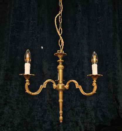 Traditional Vintage French Empire Style 3 Arm Torchiere Brass Chandelier Light