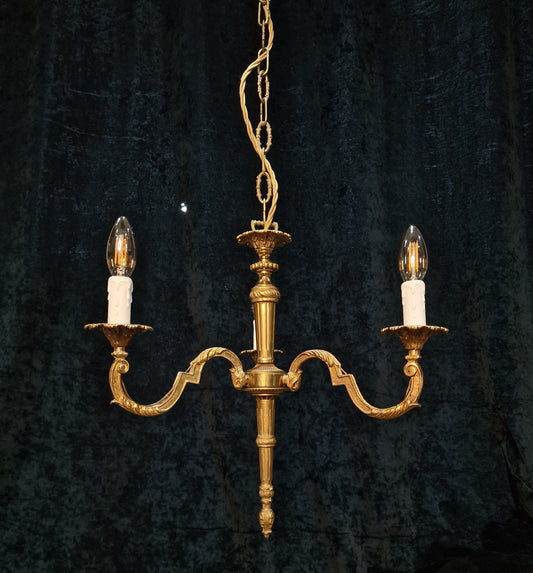 Traditional Vintage French Empire Style 3 Arm Torchiere Brass Chandelier Light