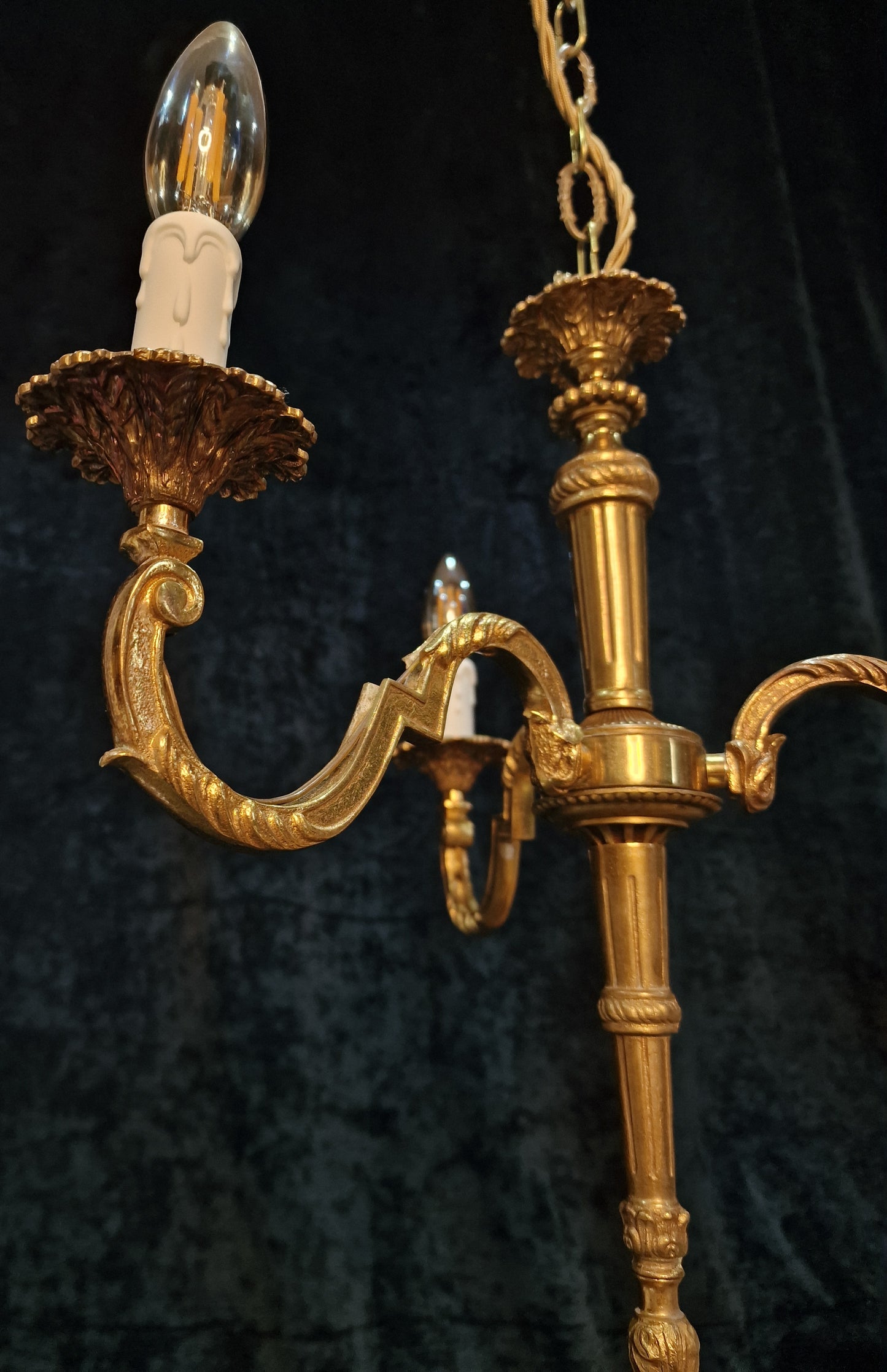 Traditional Vintage French Empire Style 3 Arm Torchiere Brass Chandelier Light