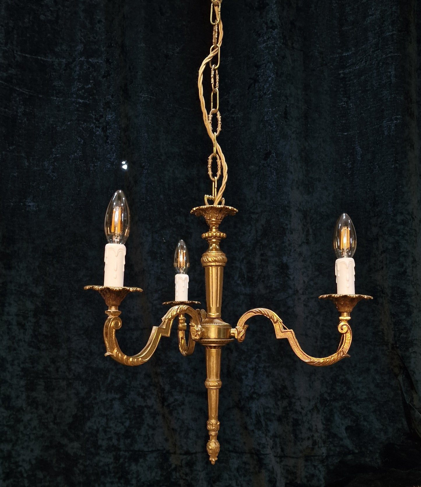 Traditional Vintage French Empire Style 3 Arm Torchiere Brass Chandelier Light