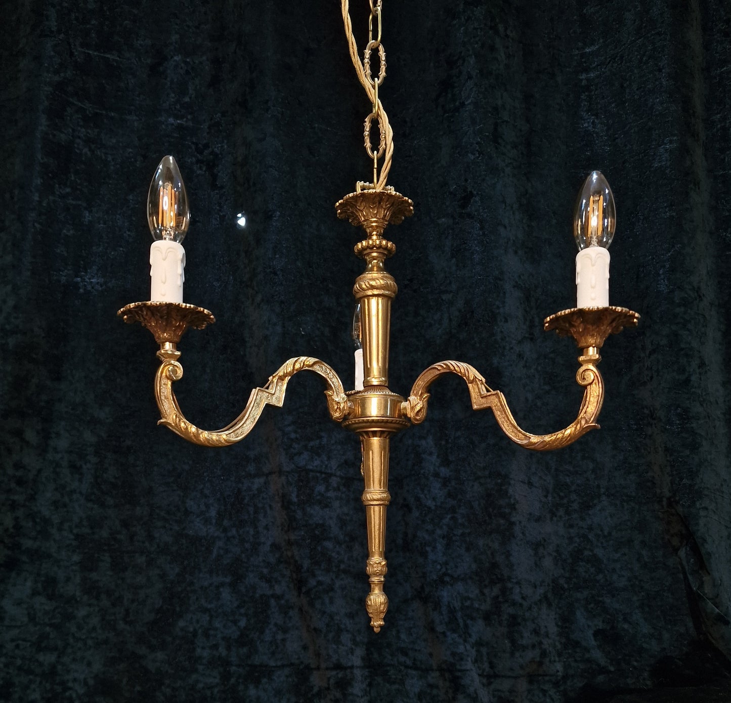 Traditional Vintage French Empire Style 3 Arm Torchiere Brass Chandelier Light