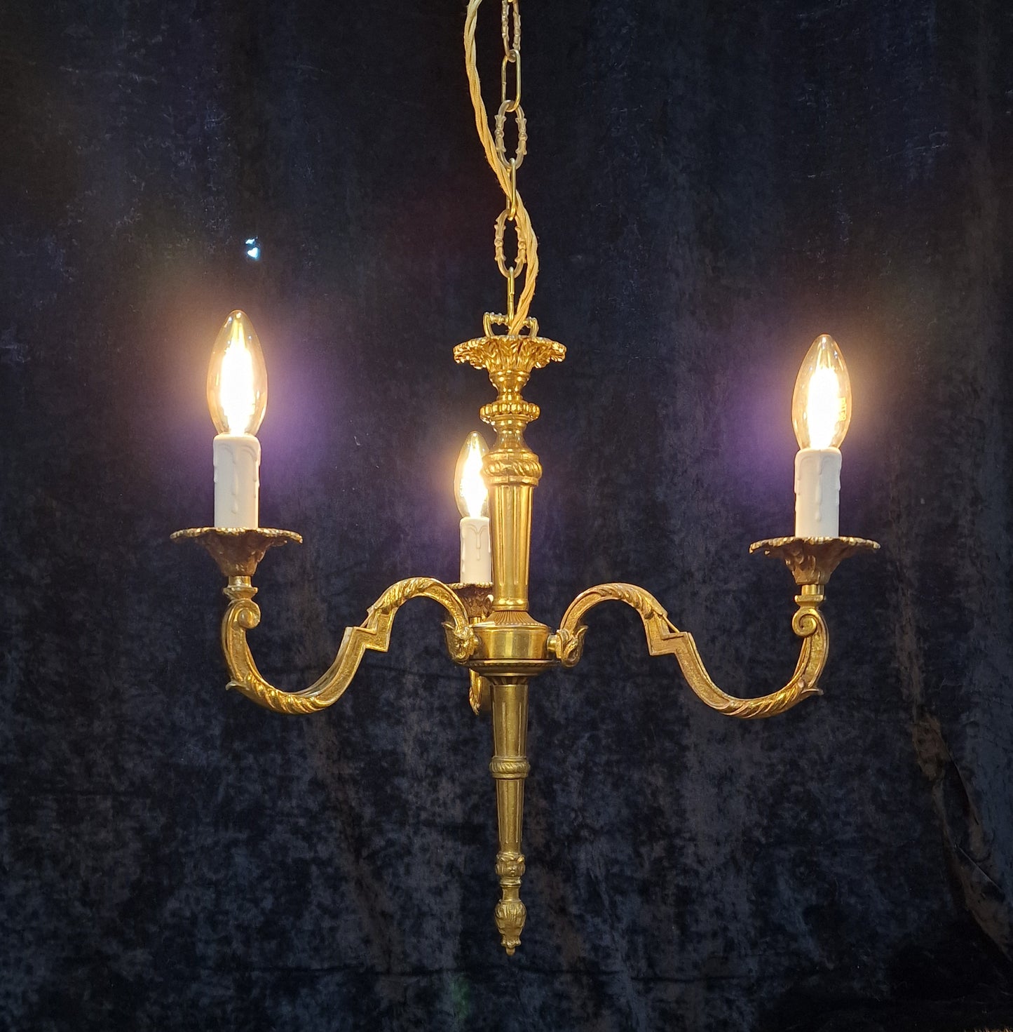 Traditional Vintage French Empire Style 3 Arm Torchiere Brass Chandelier Light