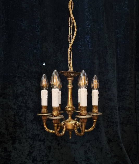 Decorative Dainty Vintage French Empire Style 6 Arm Heavy Brass Chandelier Light