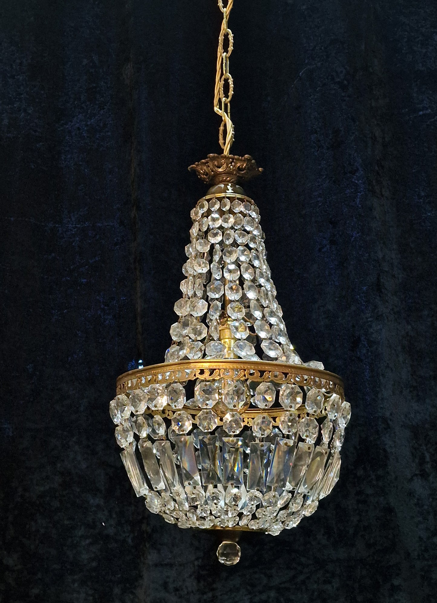 Stunning Vintage French 1 Light Brass Bag & Tent Montgolfiere Chandelier Light