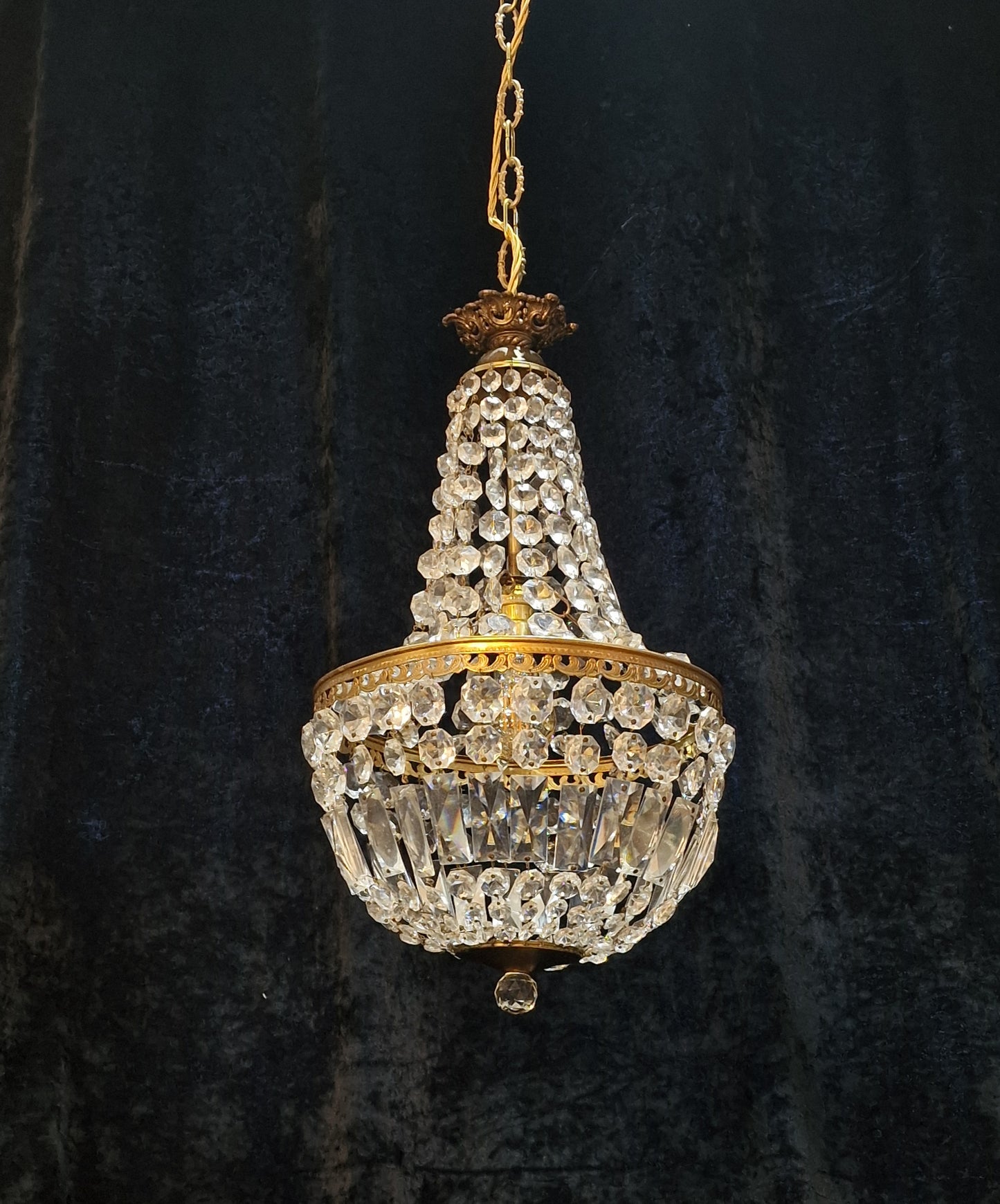 Stunning Vintage French 1 Light Brass Bag & Tent Montgolfiere Chandelier Light