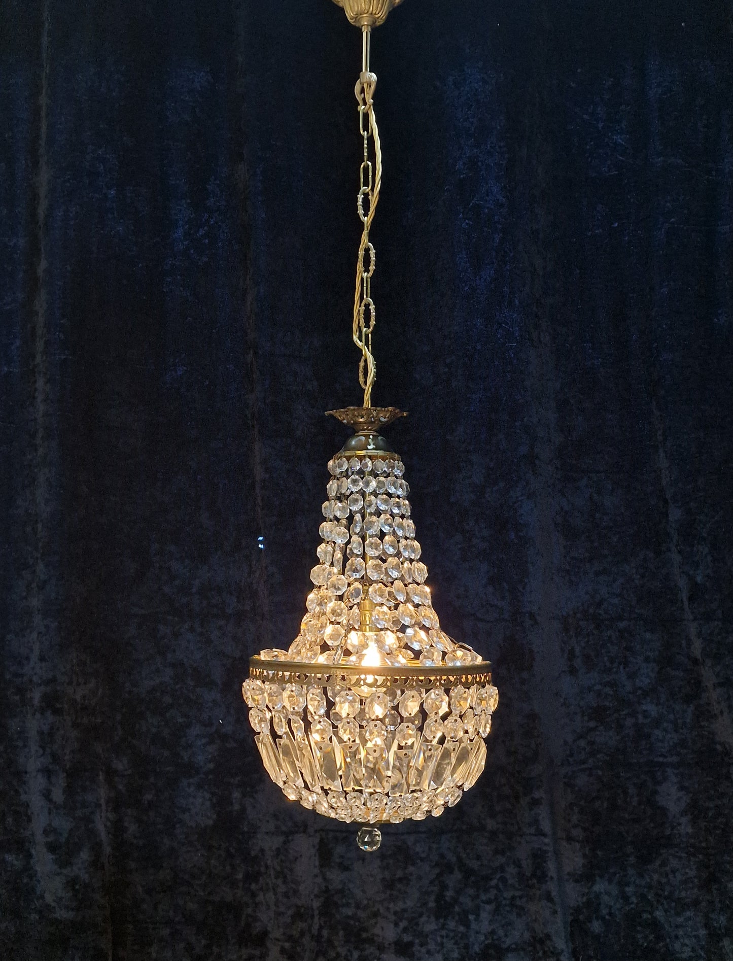 Stunning Vintage French 1 Light Brass Bag & Tent Montgolfiere Chandelier Light