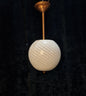 Unusual Art Deco Copper French 1 Light Pendant Bowl Swirl Glass Shade Light